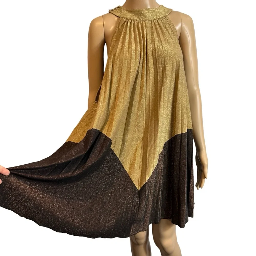 Free People Metallic Shimmer Pleated Mini Love Dress
